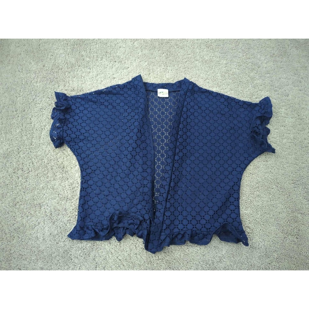 Collections Etc‎ Cardigan Women's Large Navy Blue Short Sleeve Open Front Shrug